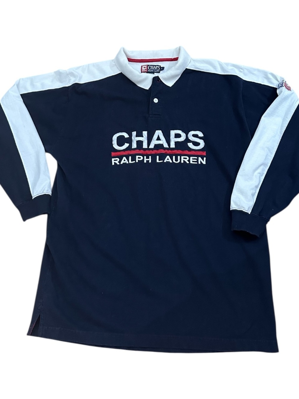 Chaps Ralph Lauren Men's Navy & White Long Sleeve Rugby Polo Size: L